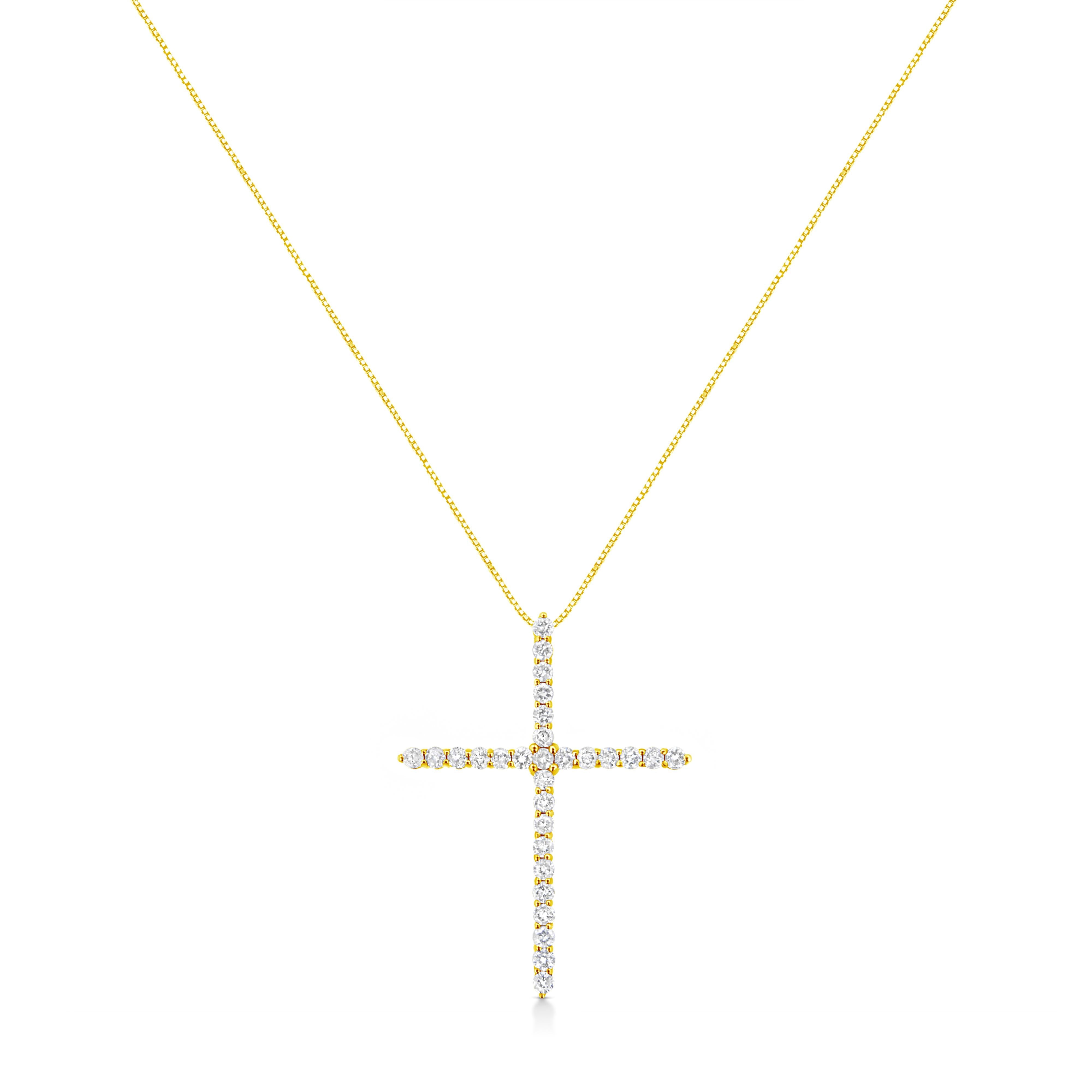 10K Yellow Gold Plated .925 Sterling Silver 3.0 Cttw Prong-Set Round Brilliant Cut Diamond Cross 18" Pendant Necklace (J-K Color, I1-I2 Clarity)