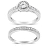.925 Sterling Silver 1/2 Ctw Diamond Halo and Milgrain Engagement Ring Bridal Set (I-J Color, I3 Clarity) - Ring Size 7