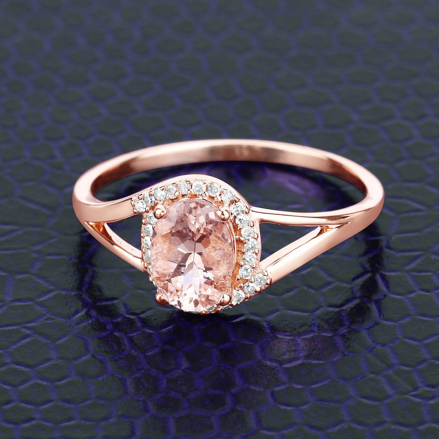 0.78 Carat Genuine Morganite and White Diamond 14K Rose Gold Ring