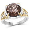 3.28 Carat Genuine Smoky Quartz and Yellow Diamond .925 Sterling Silver Ring