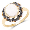 3.04 Carat Genuine White Moonstone and Black Diamond .925 Sterling Silver Ring