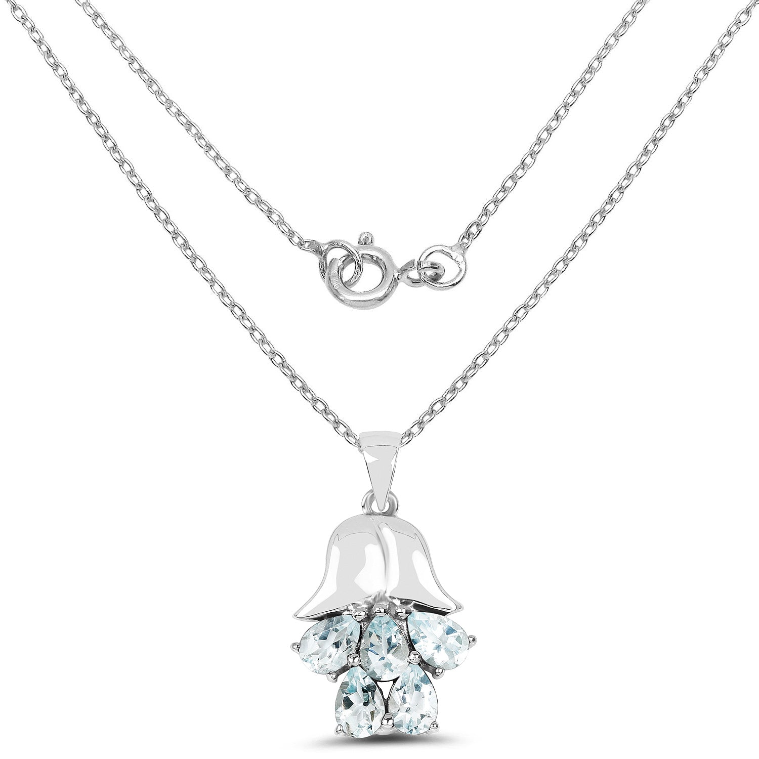 1.75 Carat Genuine Aquamarine .925 Sterling Silver Pendant