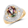 14K Yellow Gold Plated 3.15 Carat Genuine Quartz Mystic .925 Sterling Silver Ring