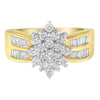 10K Yellow Gold 1.0 Cttw Round & Baguette Cut Diamond Floral Cluster Double-Channel Flared Band Statement Ring (H-I Color, SI2-I1 Clarity) - Size 6-1/2