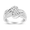 10K White Gold Ring 3/4 Cttw Round and Baguette-Cut Diamond Bypass Ring (H-I Color, I2-I3 Clarity) - Size 6