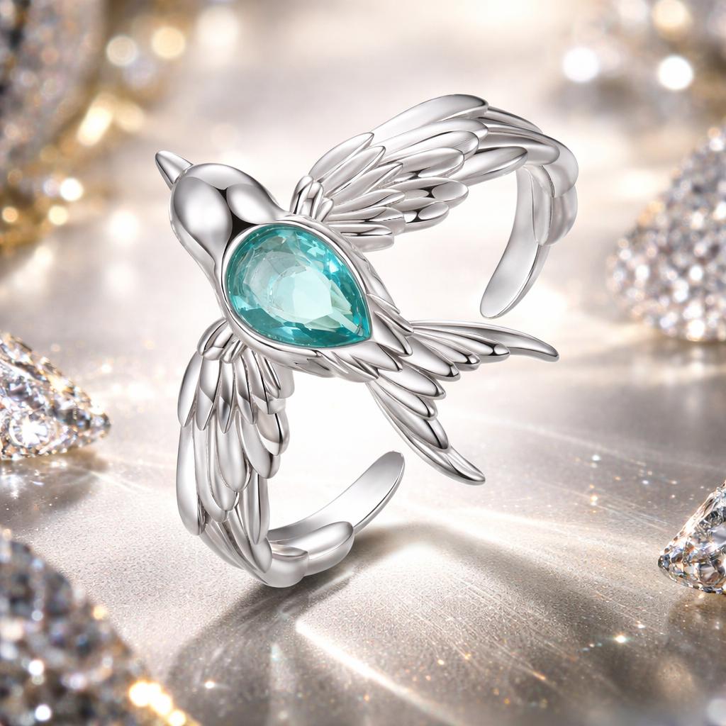 925 Sterling Silver Transparent Glass Ring for Women
