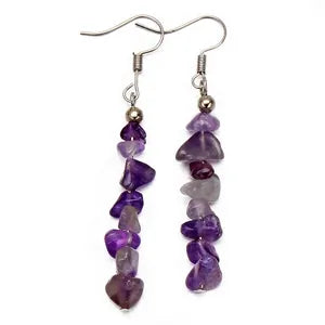 Natural Stone Chip Dangle Earrings With Sterling Silver Hooks