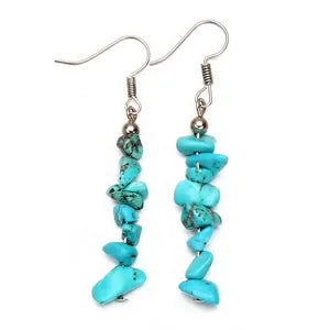 Natural Stone Chip Dangle Earrings With Sterling Silver Hooks