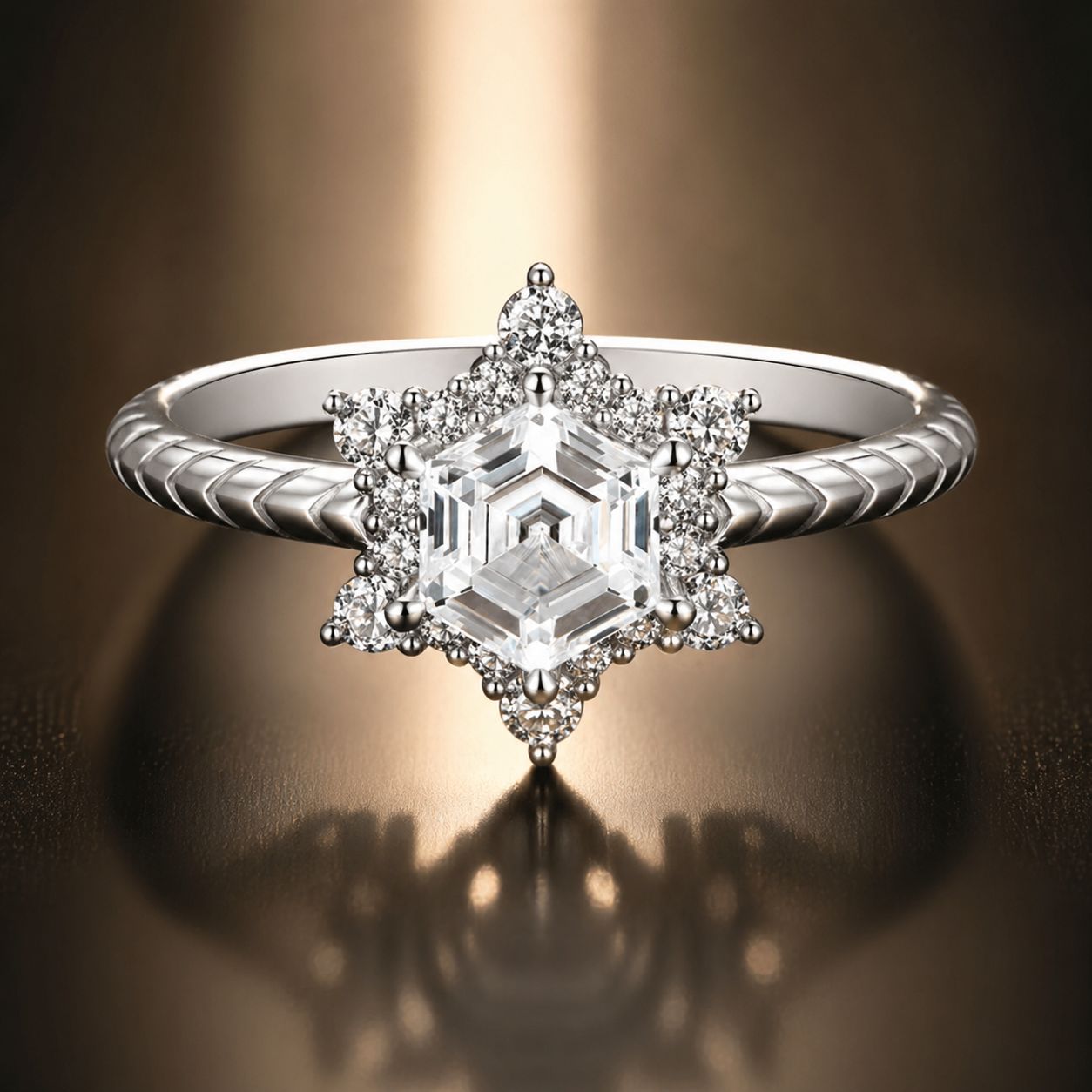 925 Sterling Silver White Gold Plated Ring with Pavé Set CZ, Size 6.0