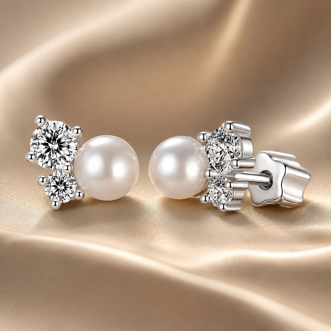 925 Sterling Silver 0.1 Carat Moissanite and Pearl Earrings for Women