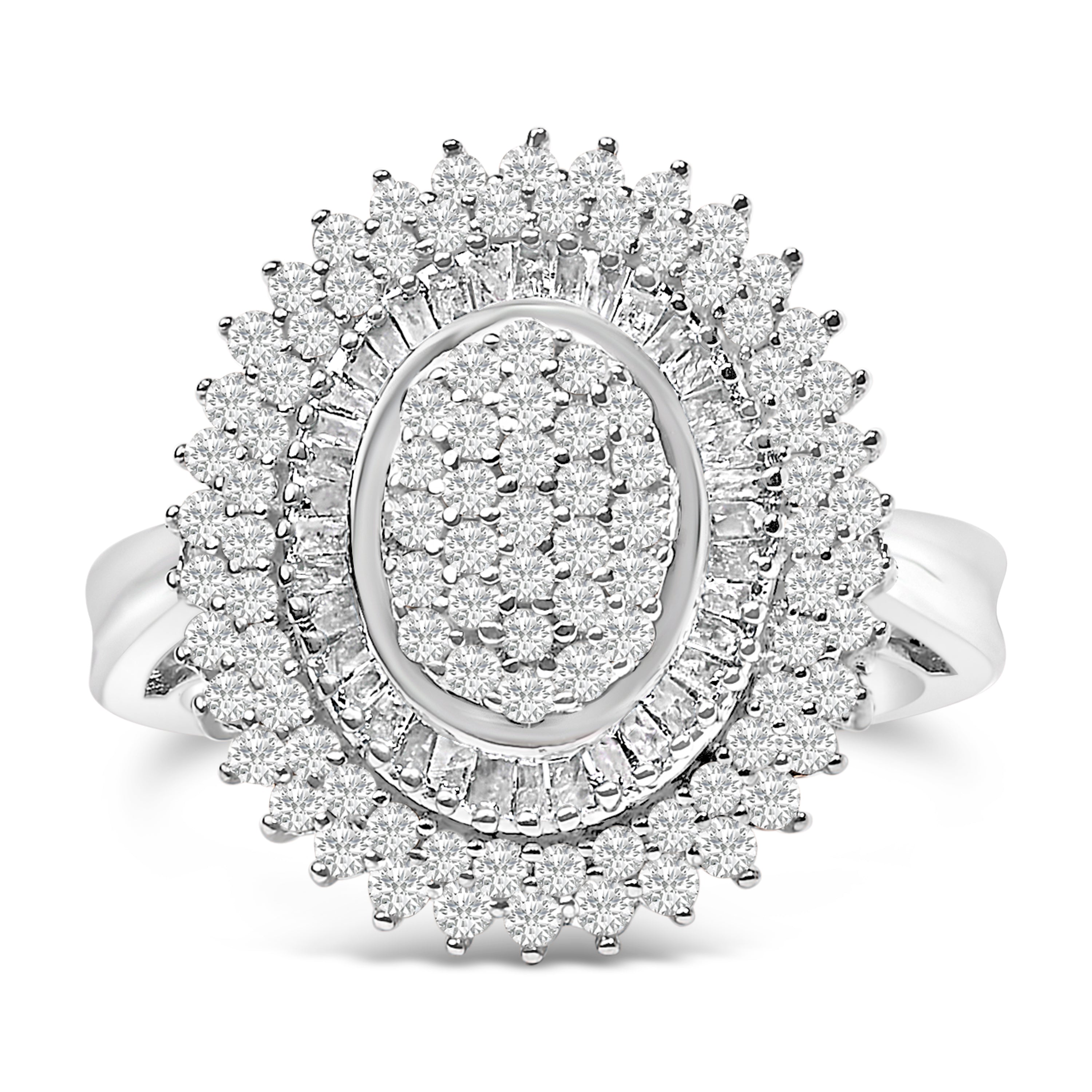 Sterling Silver 2.0 Cttw Diamond Oval Halo Cocktail Ring