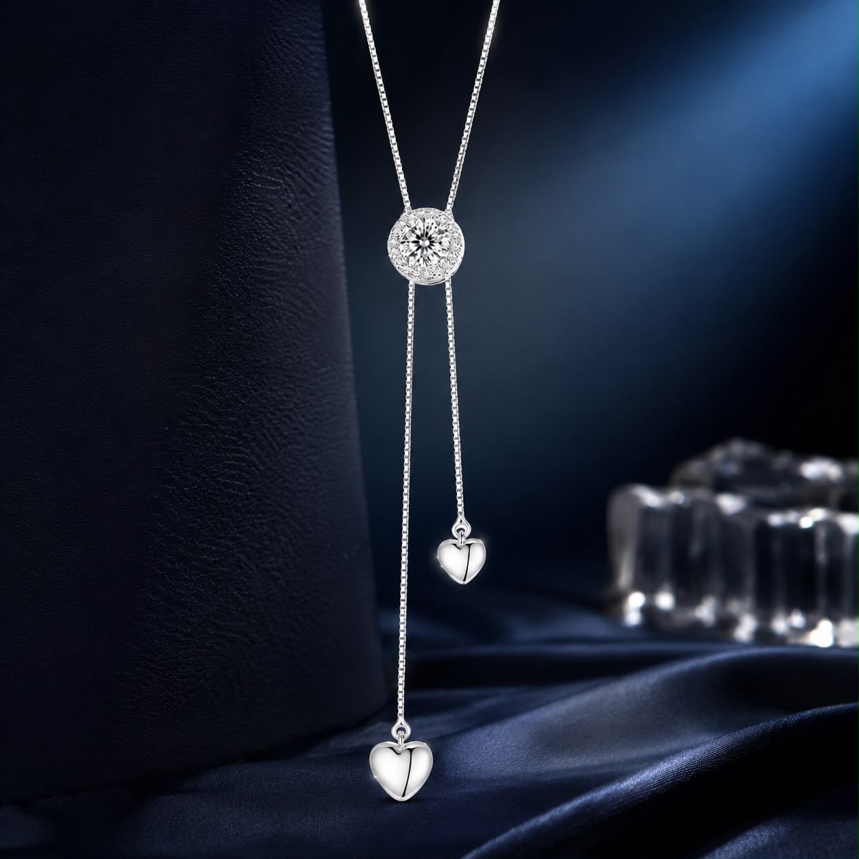 925 Sterling Silver 5mm Moissanite Necklace with Pavé Setting in White Gold, 450mm Length for Women