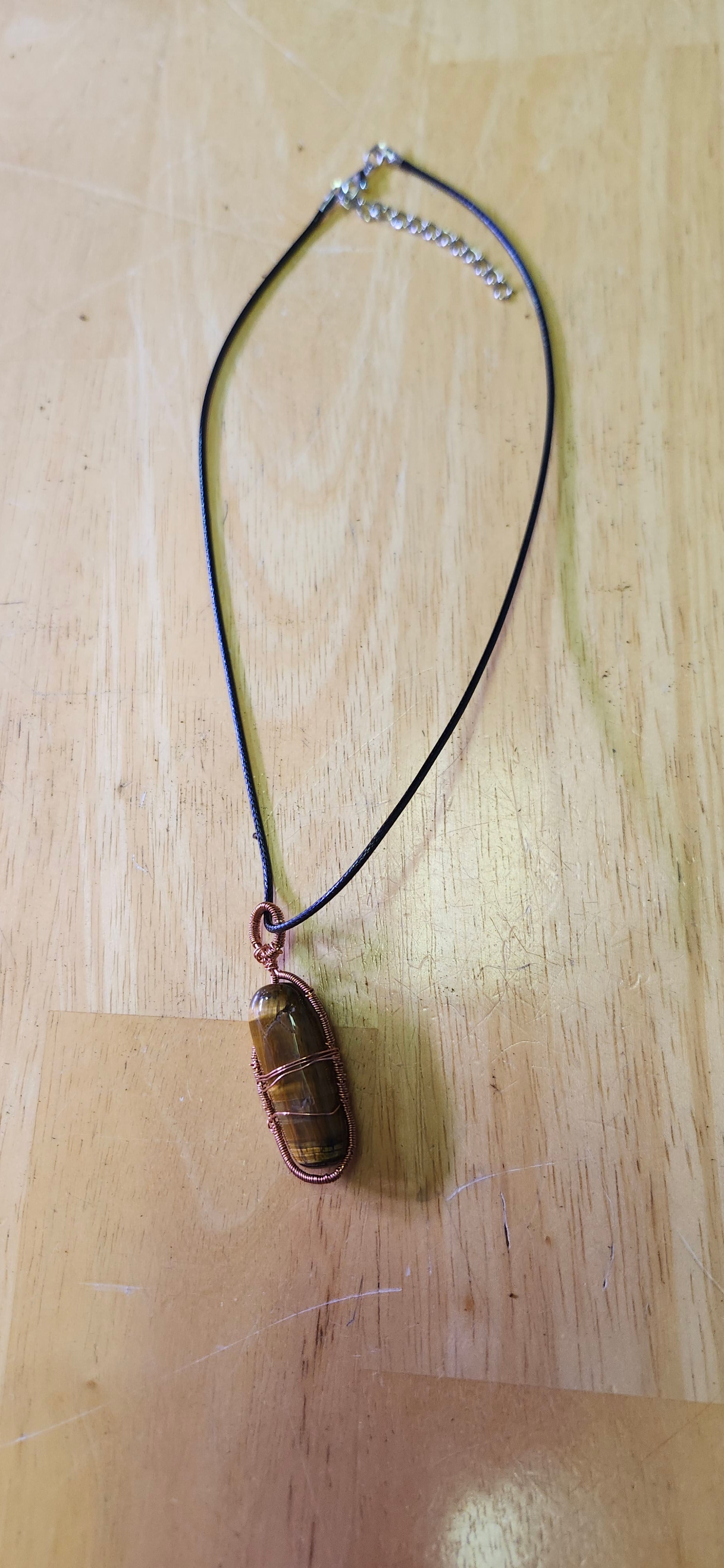 Handmade Copper Wire Wrapped Tigers Eye Pendant Necklace