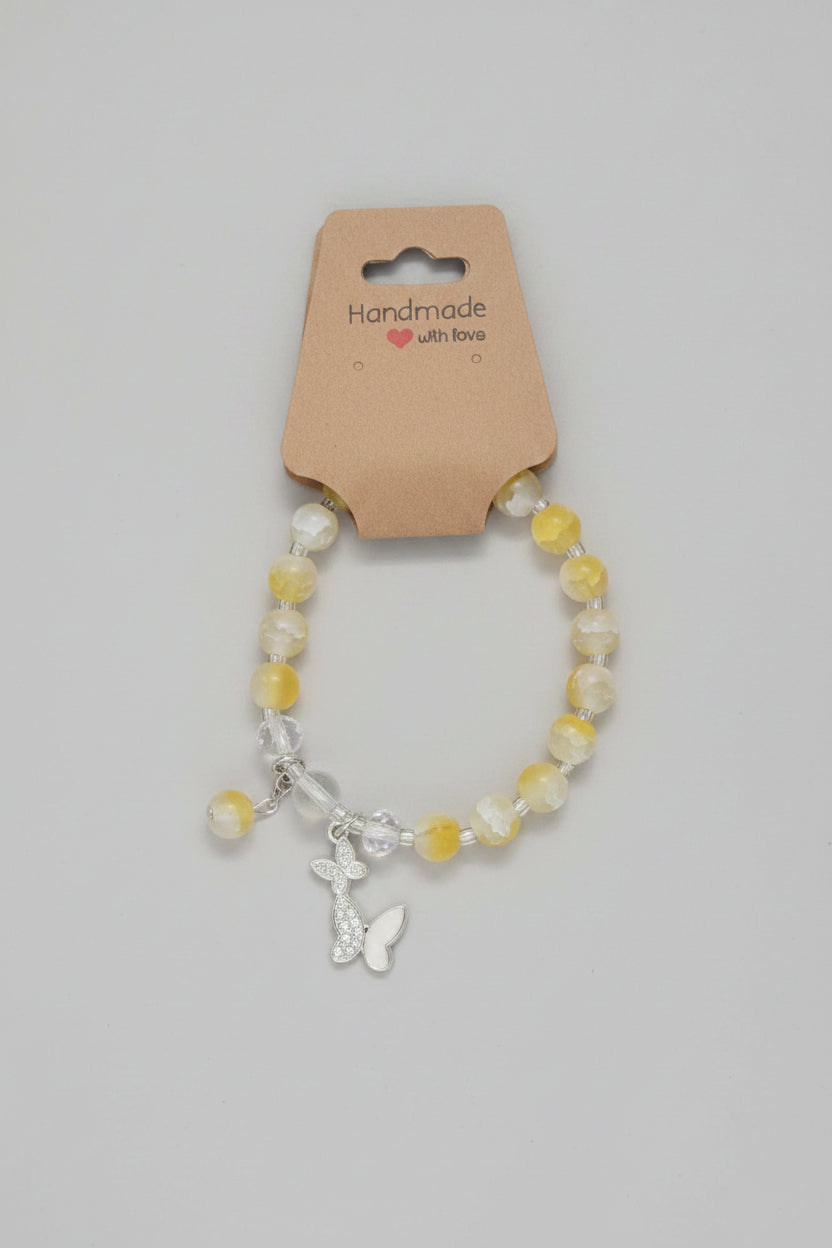 Boho Yellow Bead Butterfly Charm Bracelet