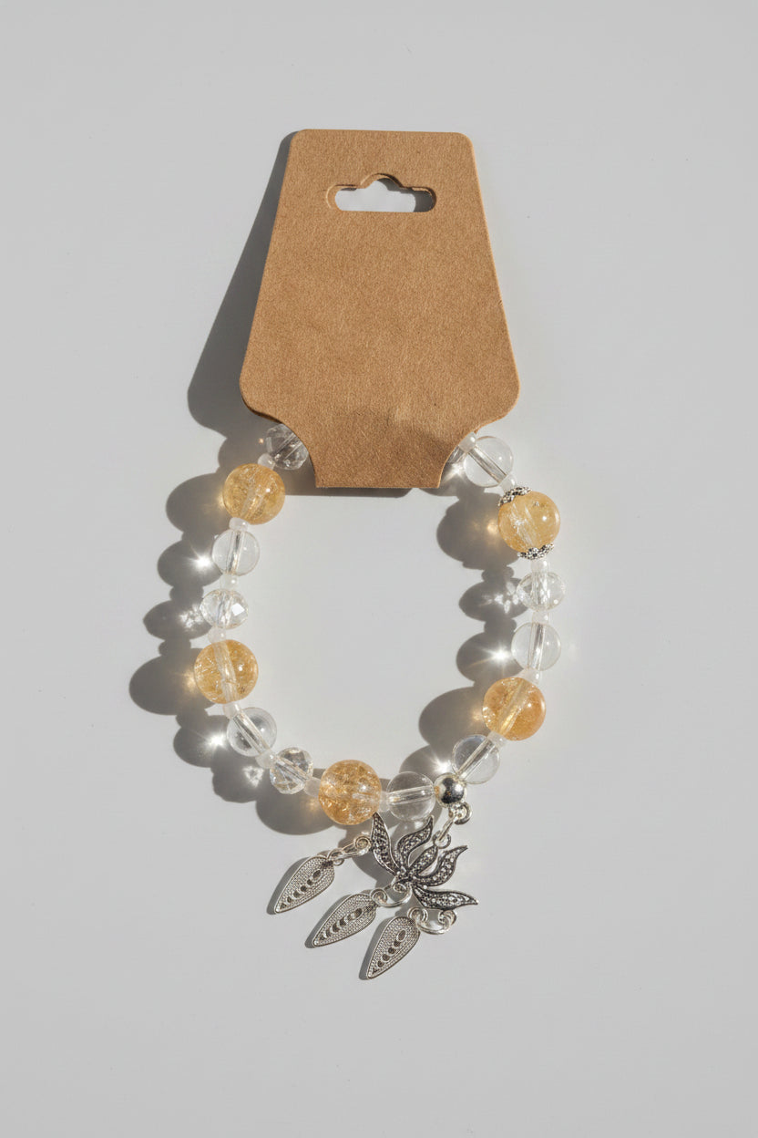 Boho Yellow Bead Lotus Charm Bracelet