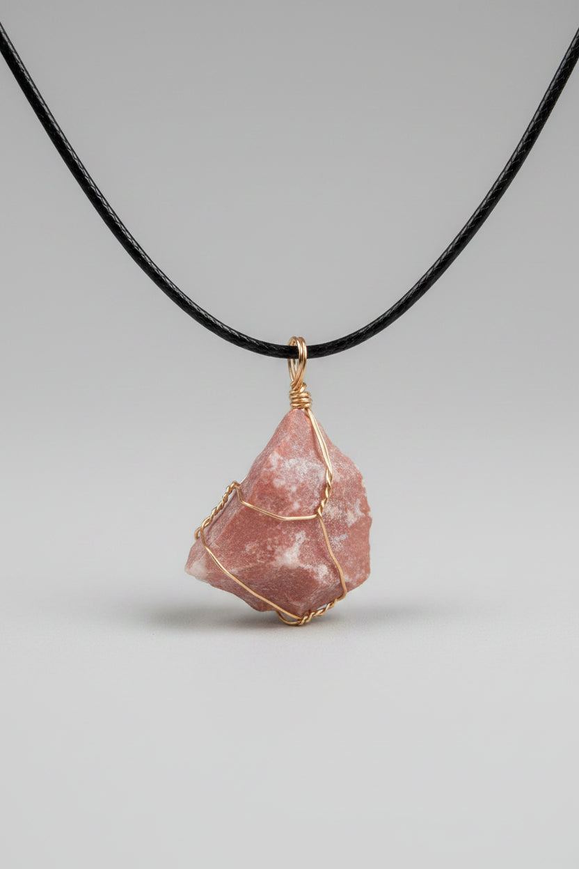 Wire Wrapped Rough Stone Pendant Necklace