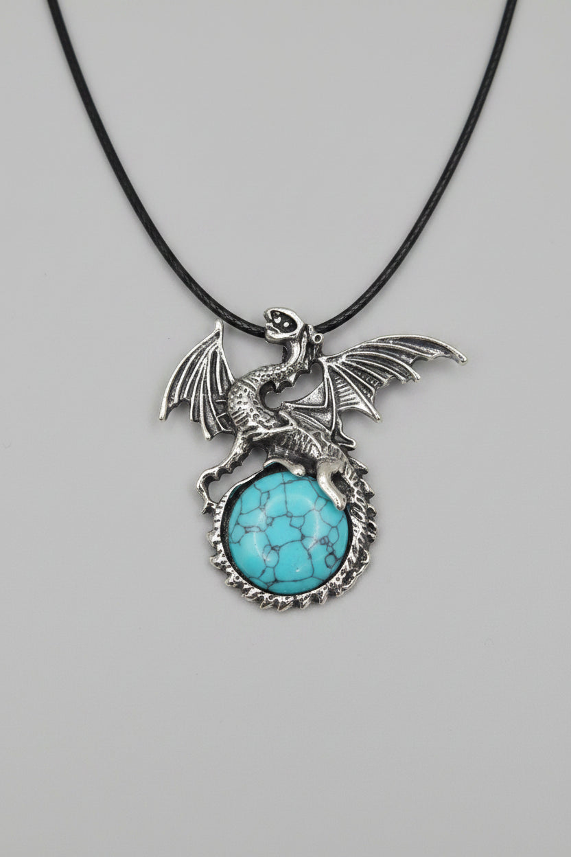 Turquoise Cabochon Dragon Pendant Necklace