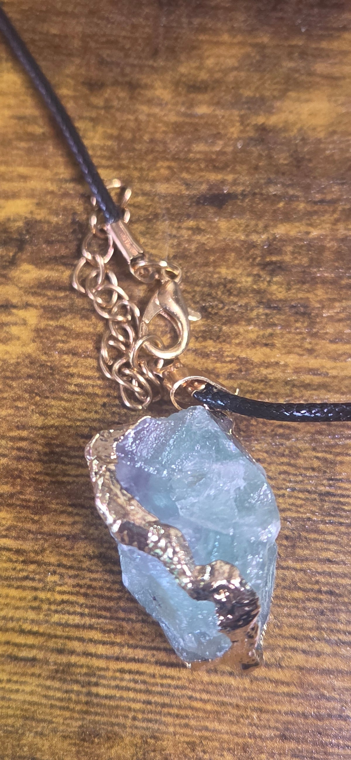 Rough Fluorite Stone With Gold Leaf Necklace