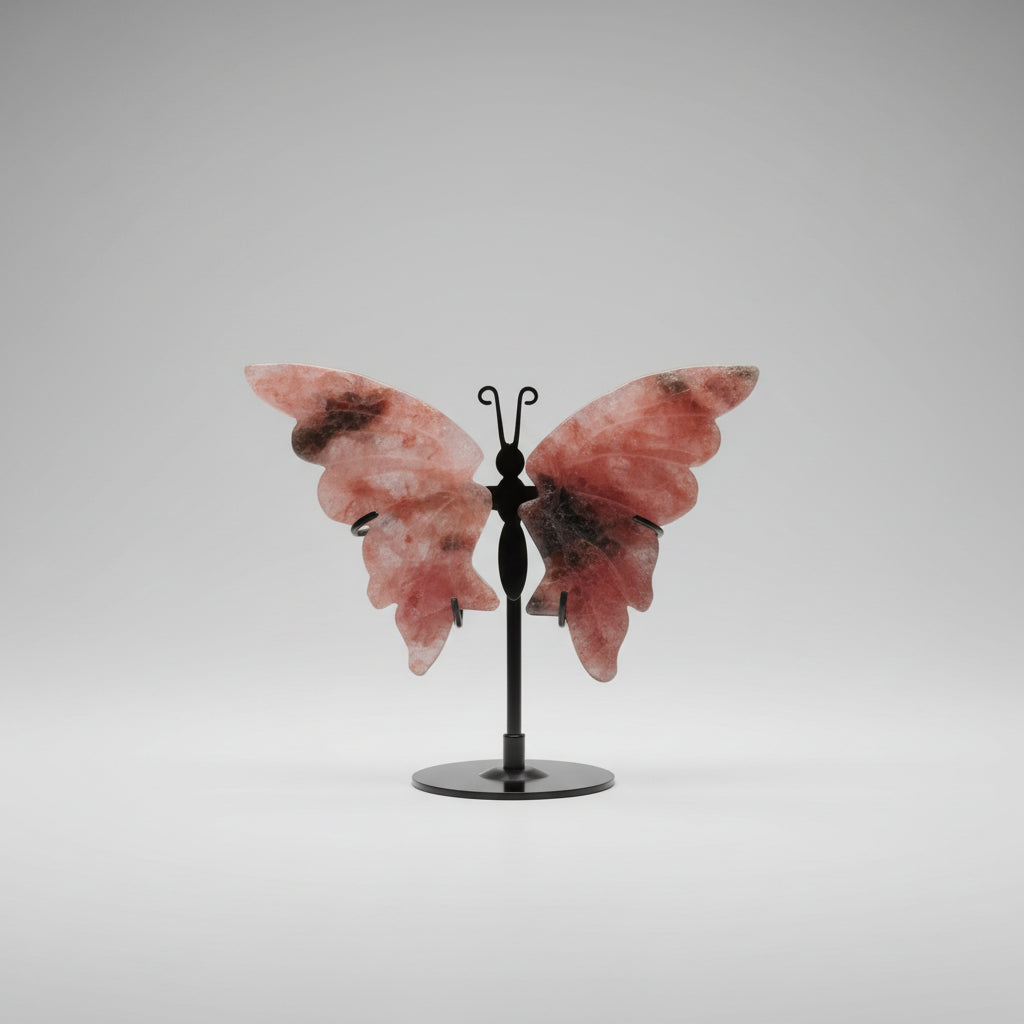 Strawberry Quartz Butterfly With Stand