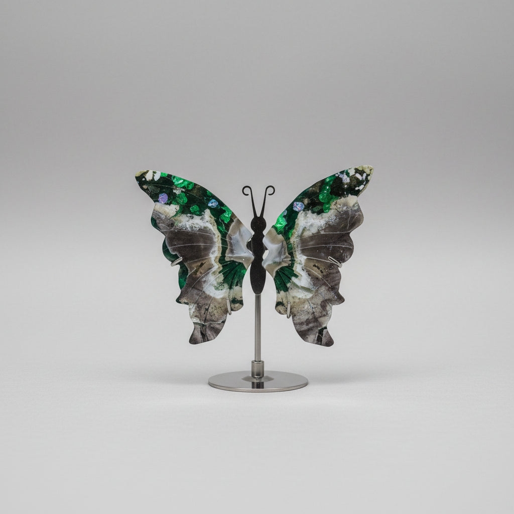 UV Volcanic Agate Butterfly With Stand