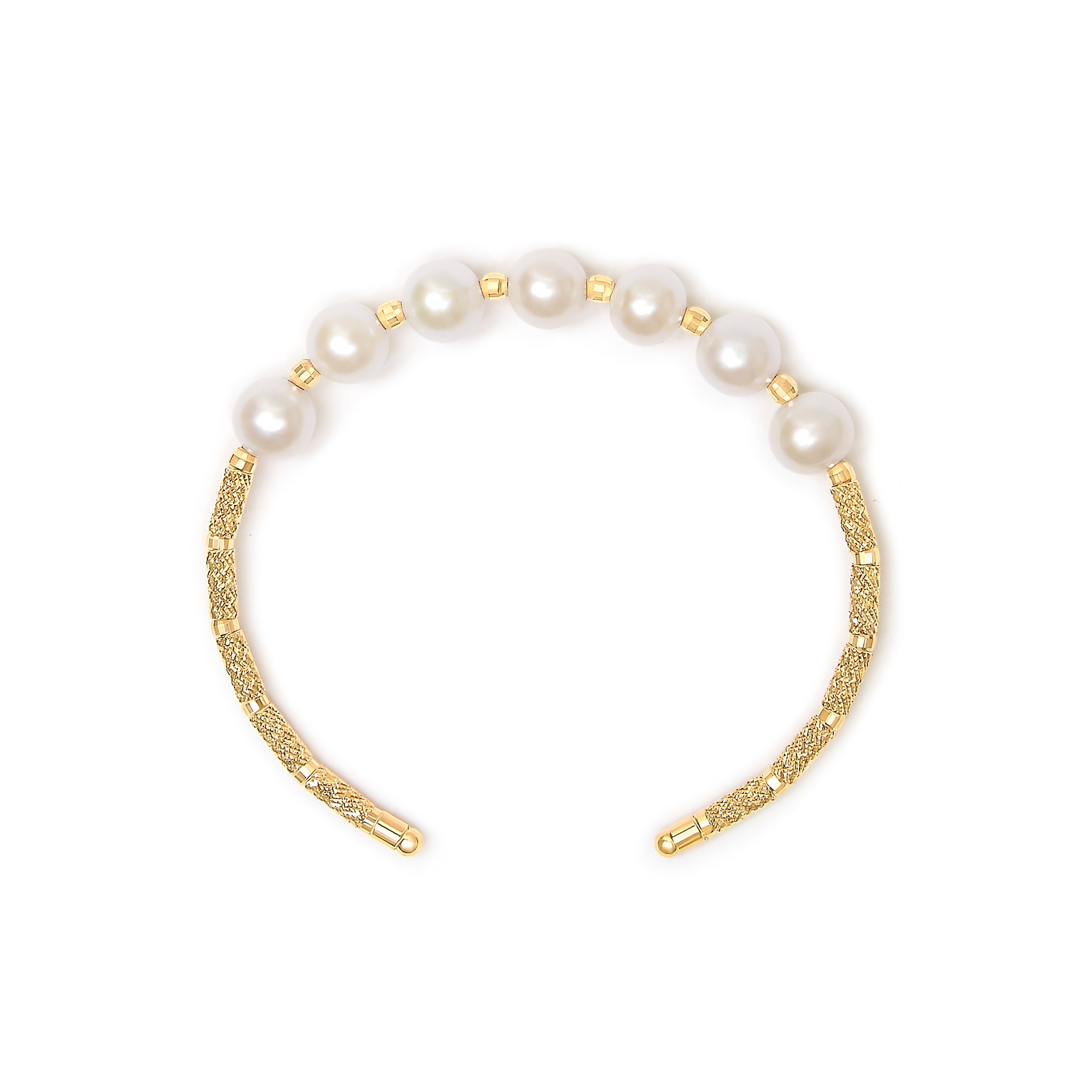 18K Yellow Gold Freshwater Pearl Cuff Bangle Bracelet