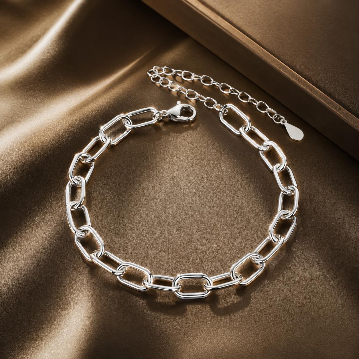 925 Sterling Silver White Gold Plated 15+6cm Adjustable Bracelet for Women