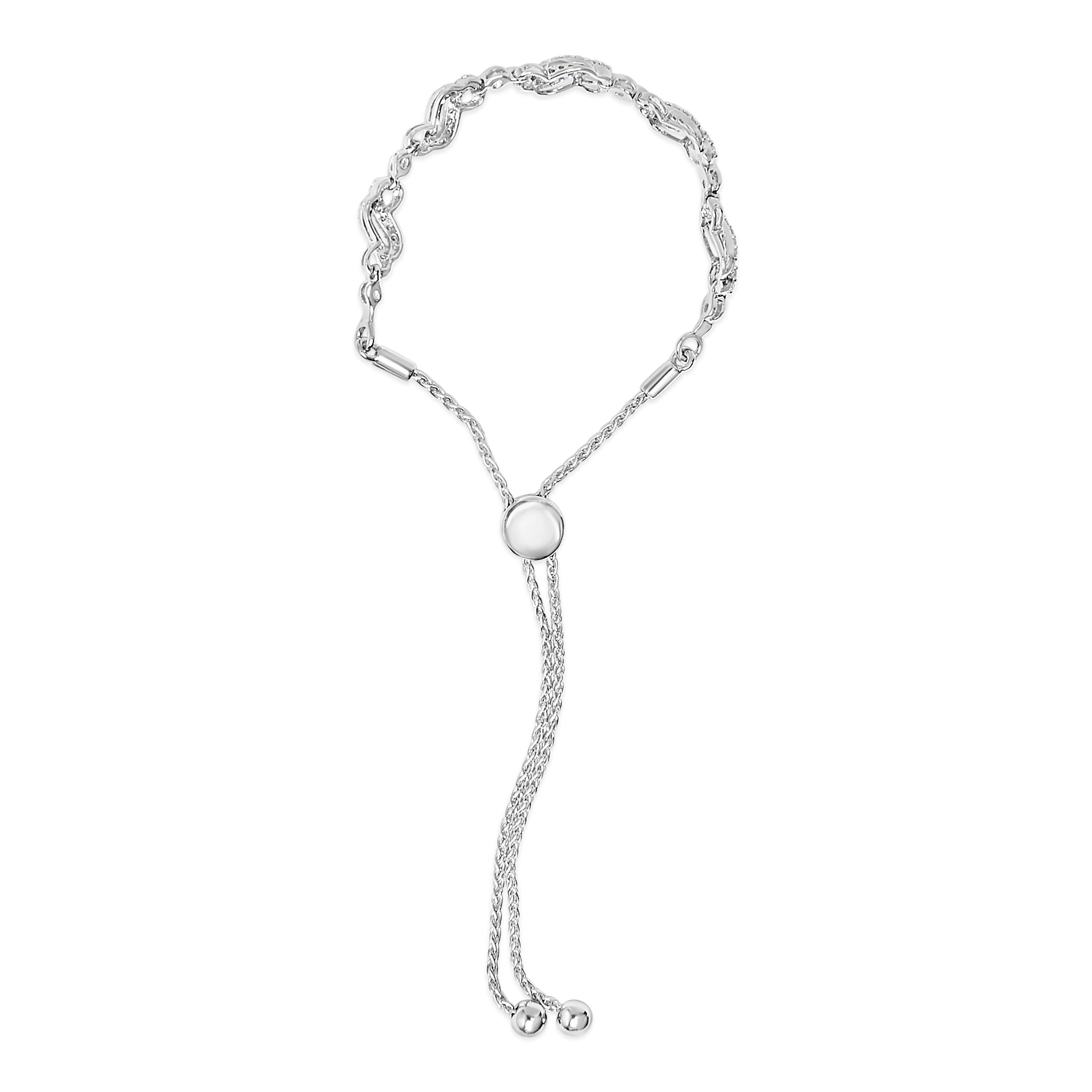 .925 Sterling Silver 1/2 Cttw Diamond Double Wave Bolo Bracelet