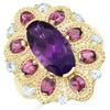 6.80 Carat Genuine Amethyst, Rhodolite and Blue Topaz .925 Sterling Silver Ring