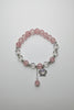 Boho Pink Beaded Stretch Bracelet With Heart Shaped Bead In Crown Charm