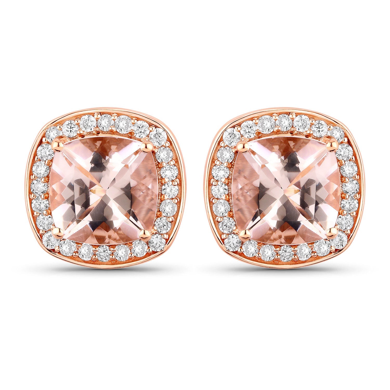 2.71 Carat Genuine Morganite and White Diamond 14K Rose Gold Earrings