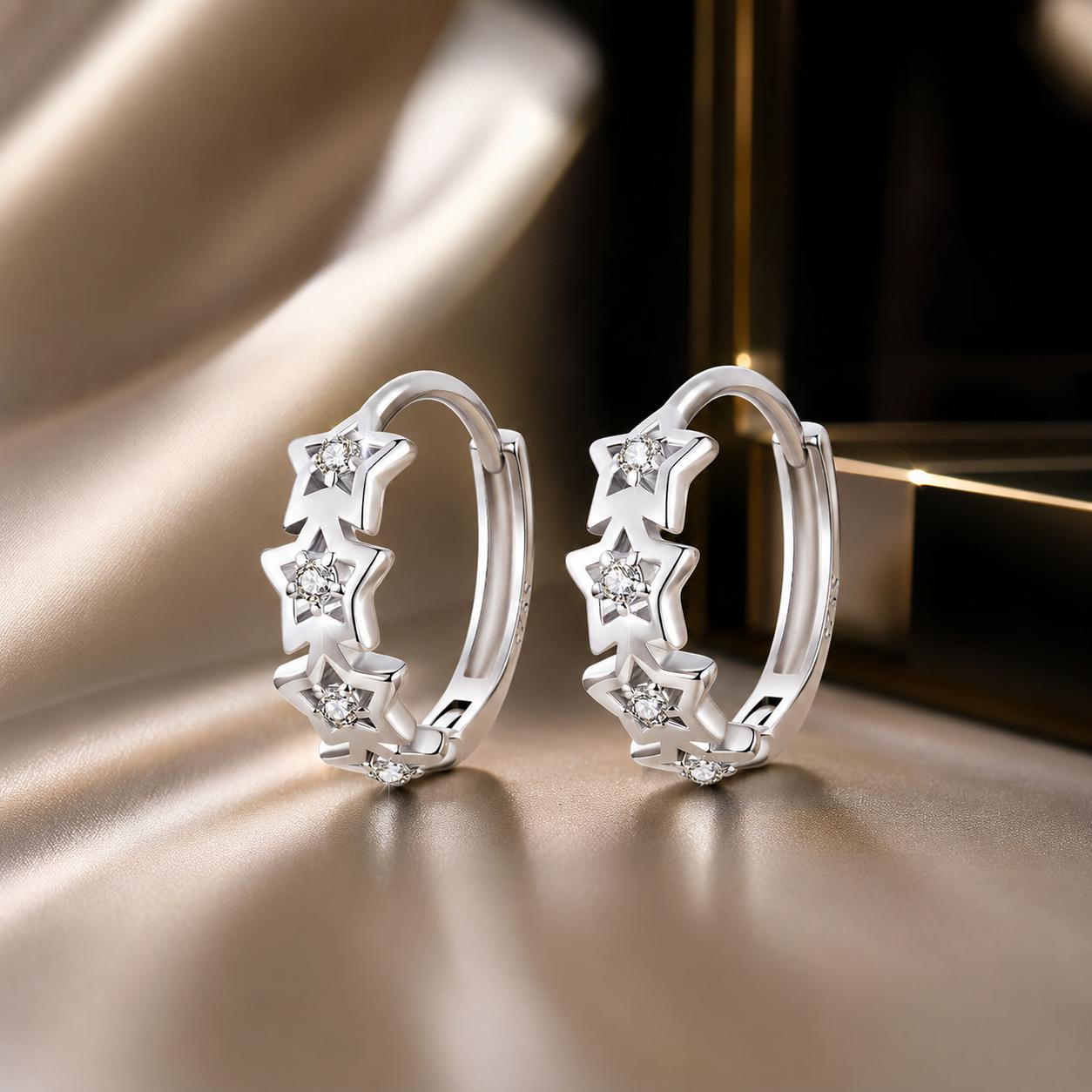 925 Sterling Silver Earrings with Pavé Setting, Size: 13*5mm, for Women