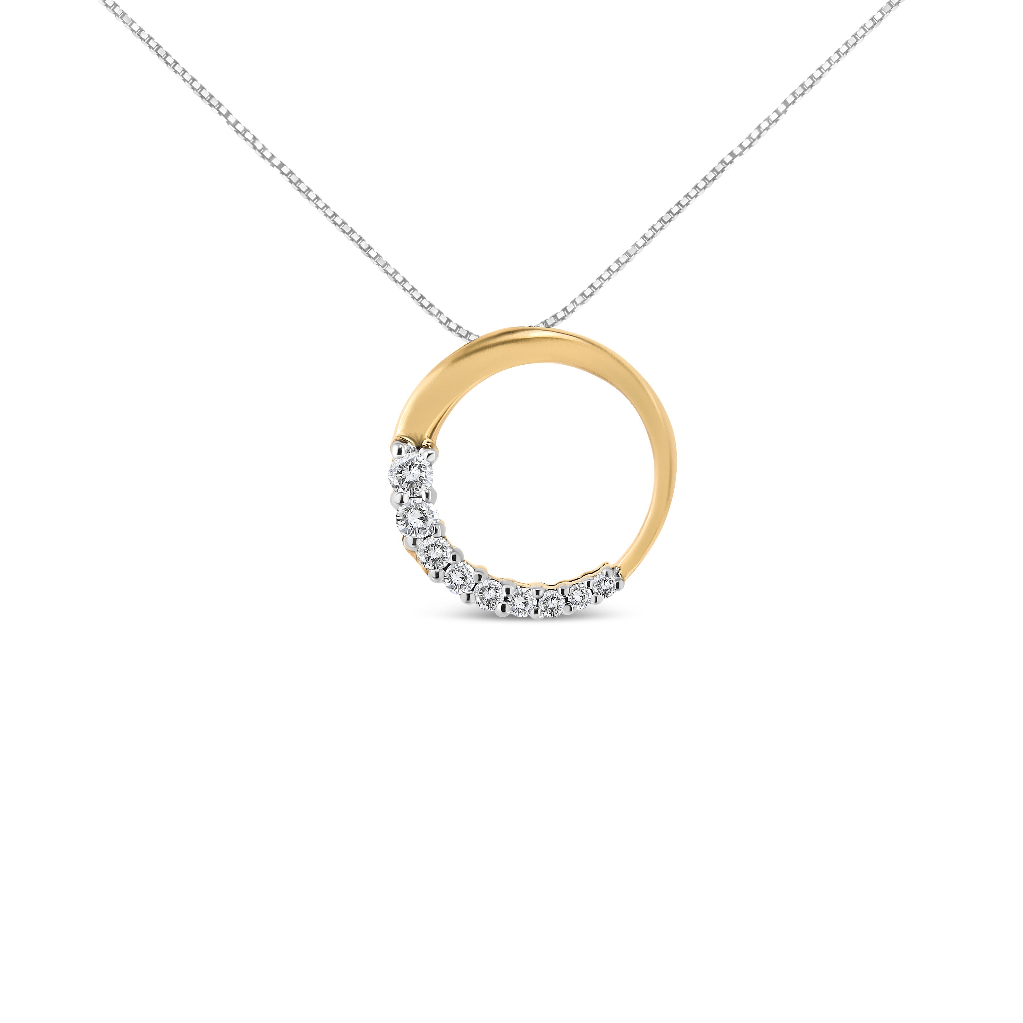 14K White Gold 1/4 Cttw Round-Cut Graduating Diamond Open Circle Hoop 18" Pendant Necklace (J-K Color, I1-I2 Clarity)