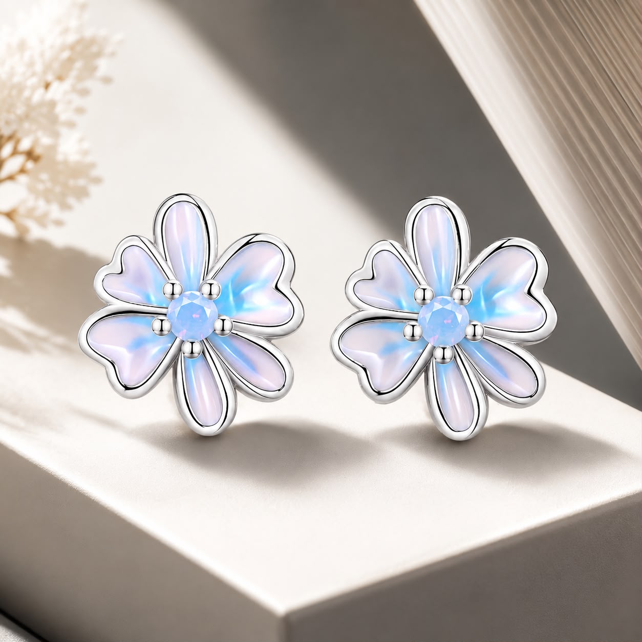 925 Sterling Silver Opal Nanometer Stone Enamel Earrings for Women