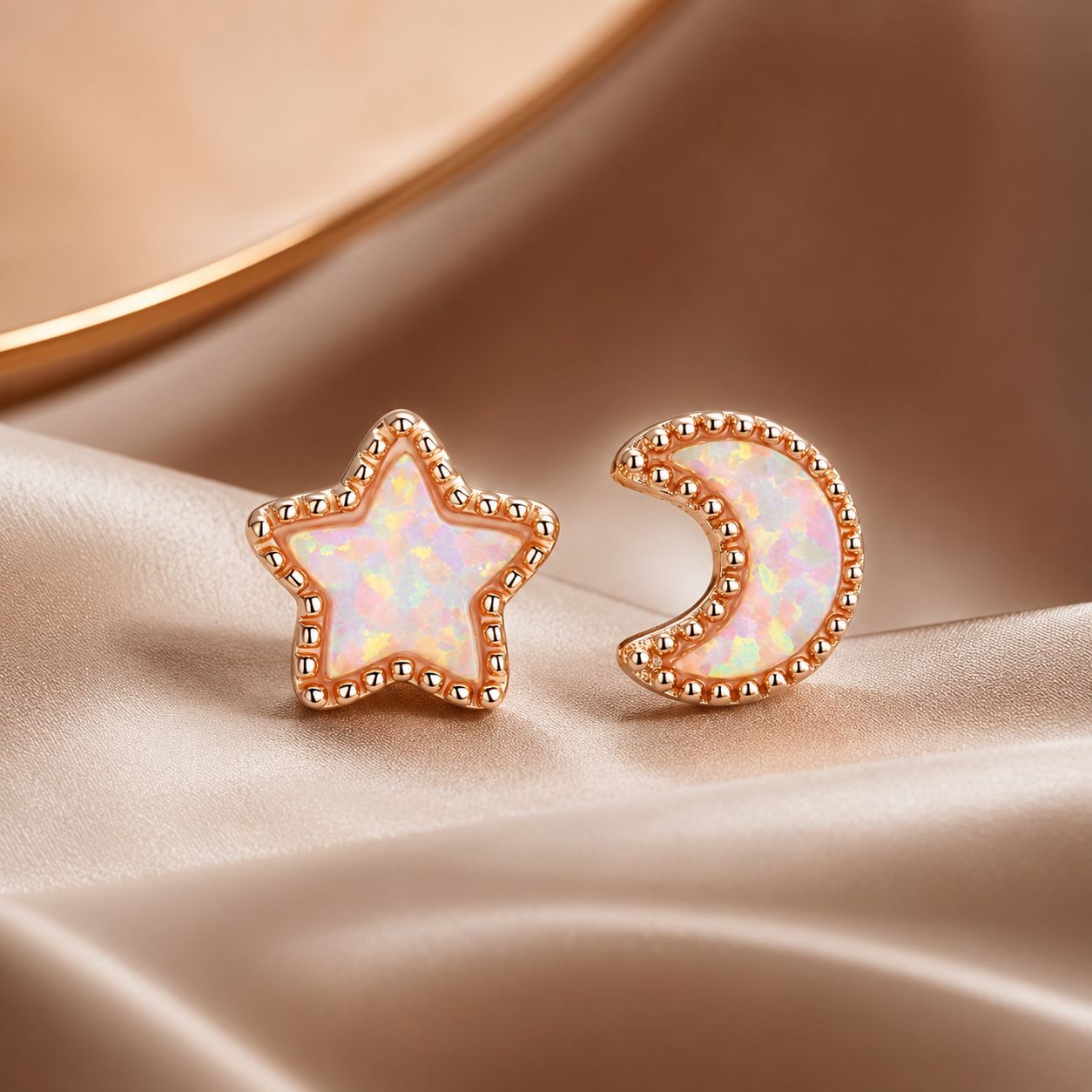925 Sterling Silver Rose Gold Translucent Opal Earrings for Women