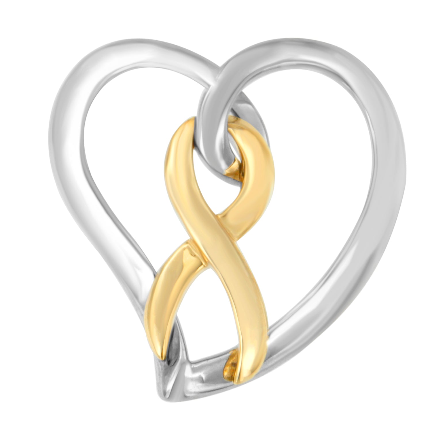 14K Gold and Silver Heart Bow Pendant Necklace