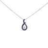 .925 Sterling Silver Created Blue and White Sapphire Teardrop Shaped Pendant Necklace - 18" Inches
