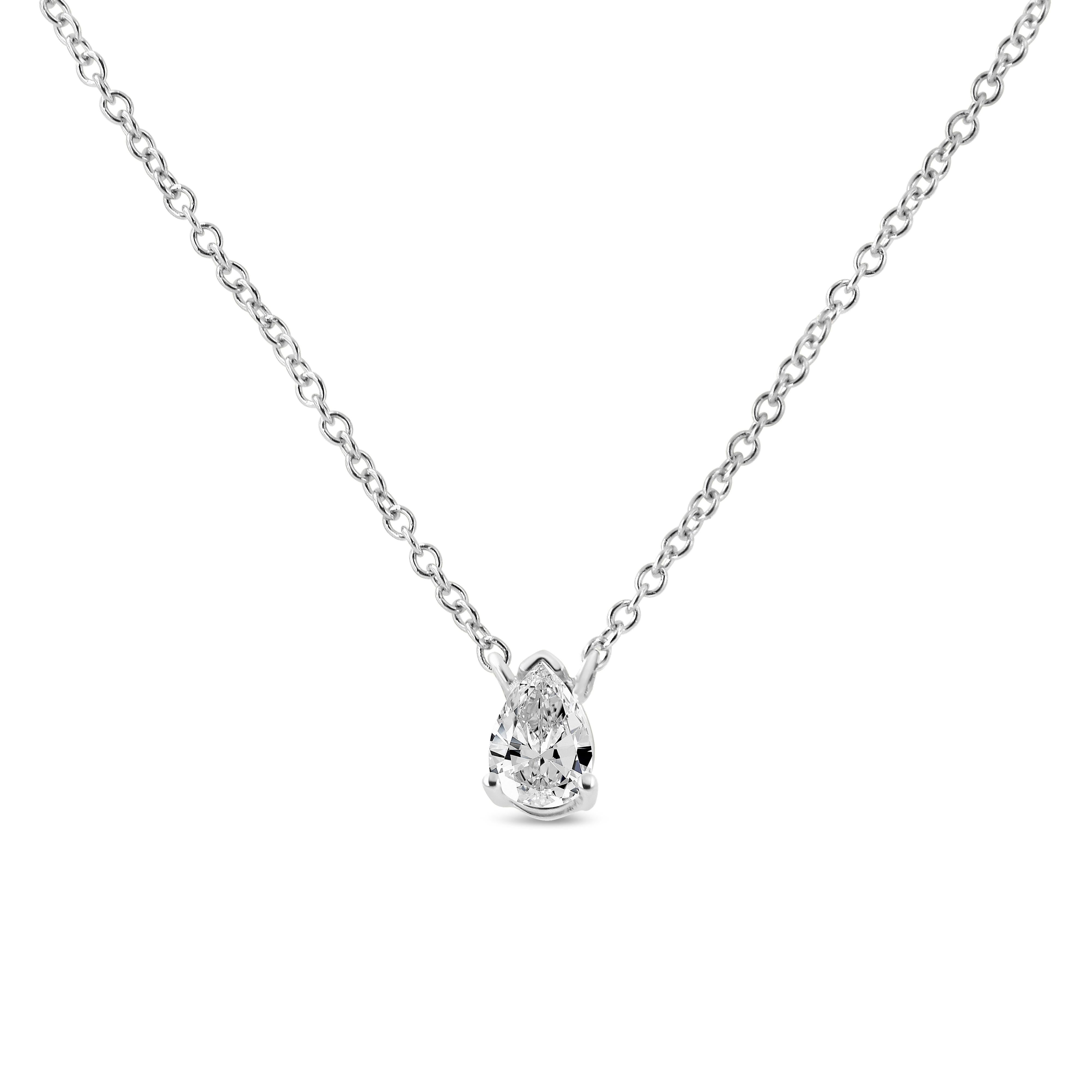 14K White Gold 1/5 Cttw Pear Shape Solitaire Diamond 18" Pendant Necklace (G-H Color, VS2-SI1 Clarity)