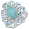 5.23 Carat Genuine Aquamarine and White Diamond .925 Sterling Silver Ring