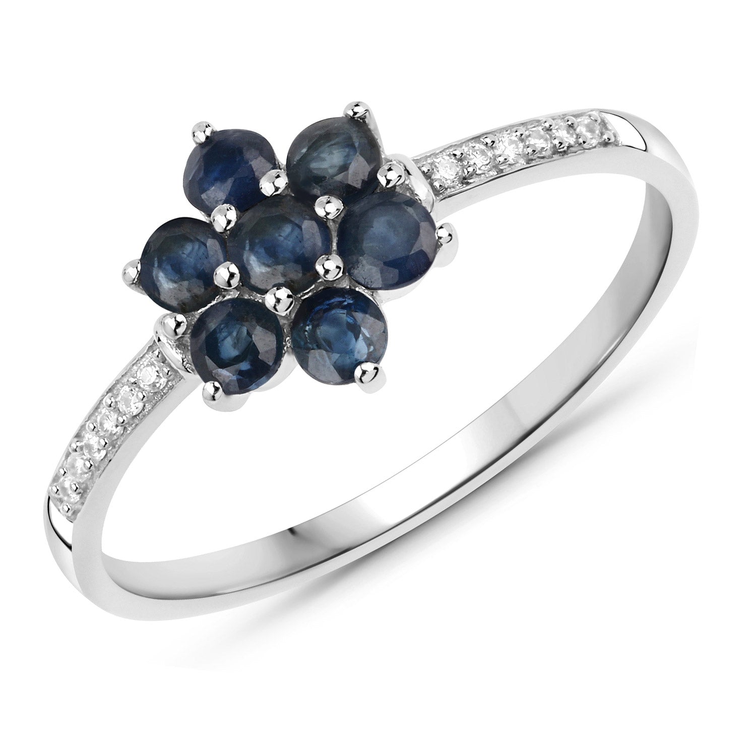 0.59 Carat Genuine Blue Sapphire and White Diamond 14K White Gold Ring