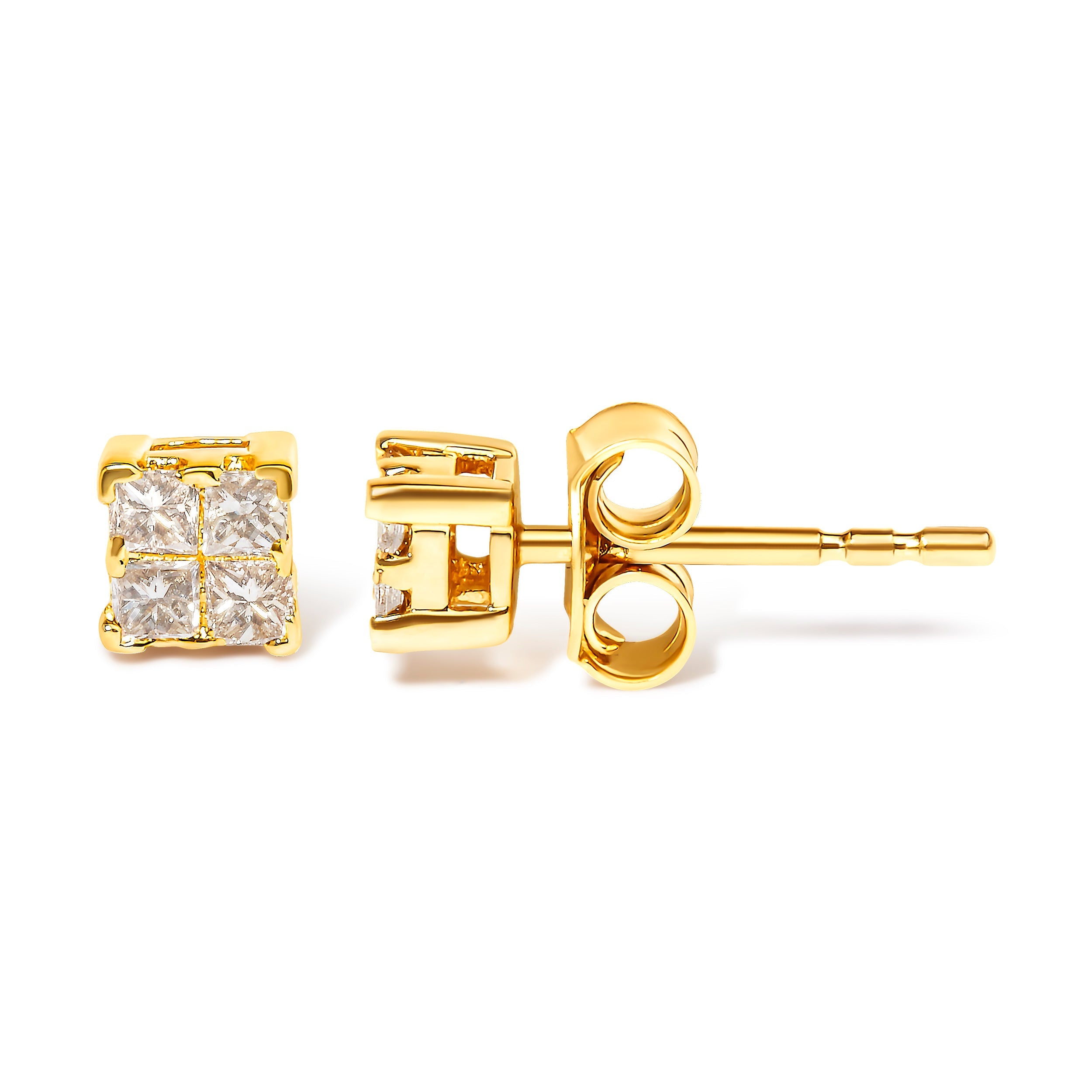 14K Yellow Gold 1/4 Cttw Invisible Set Princess-Cut Diamond Square Stud Earring (J-K Color, I1-I2 Clarity)