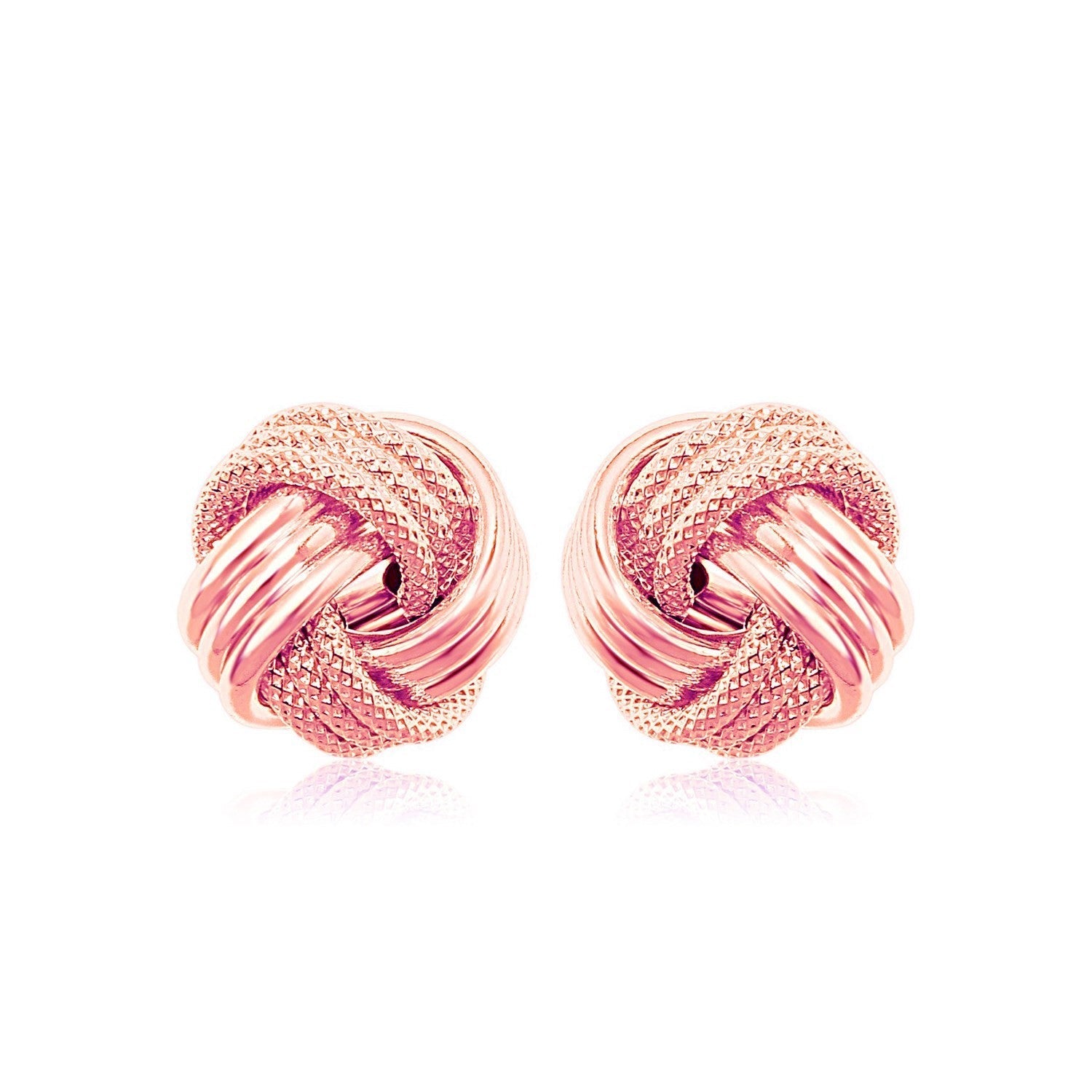 14k Rose Gold Love Knot with Ridge Texture Earrings