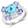 4.13 Carat Genuine Swiss Blue Topaz, Tanzanite & White Topaz .925 Sterling Silver Ring