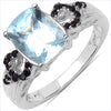 1.92 Carat Genuine Aquamarine & Black Spinel .925 Sterling Silver Ring