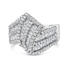 14K White Gold 1-1/2 Cttw Round and Baguette Diamond Bypass Cocktail Ring Band (H-I Color, SI1-SI2 Clarity) - Size 7