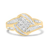 10K Yellow and White Gold 3/4 Cttw Diamond Cluster and Swirl Ring (H-I Color, I1-I2 Clarity)