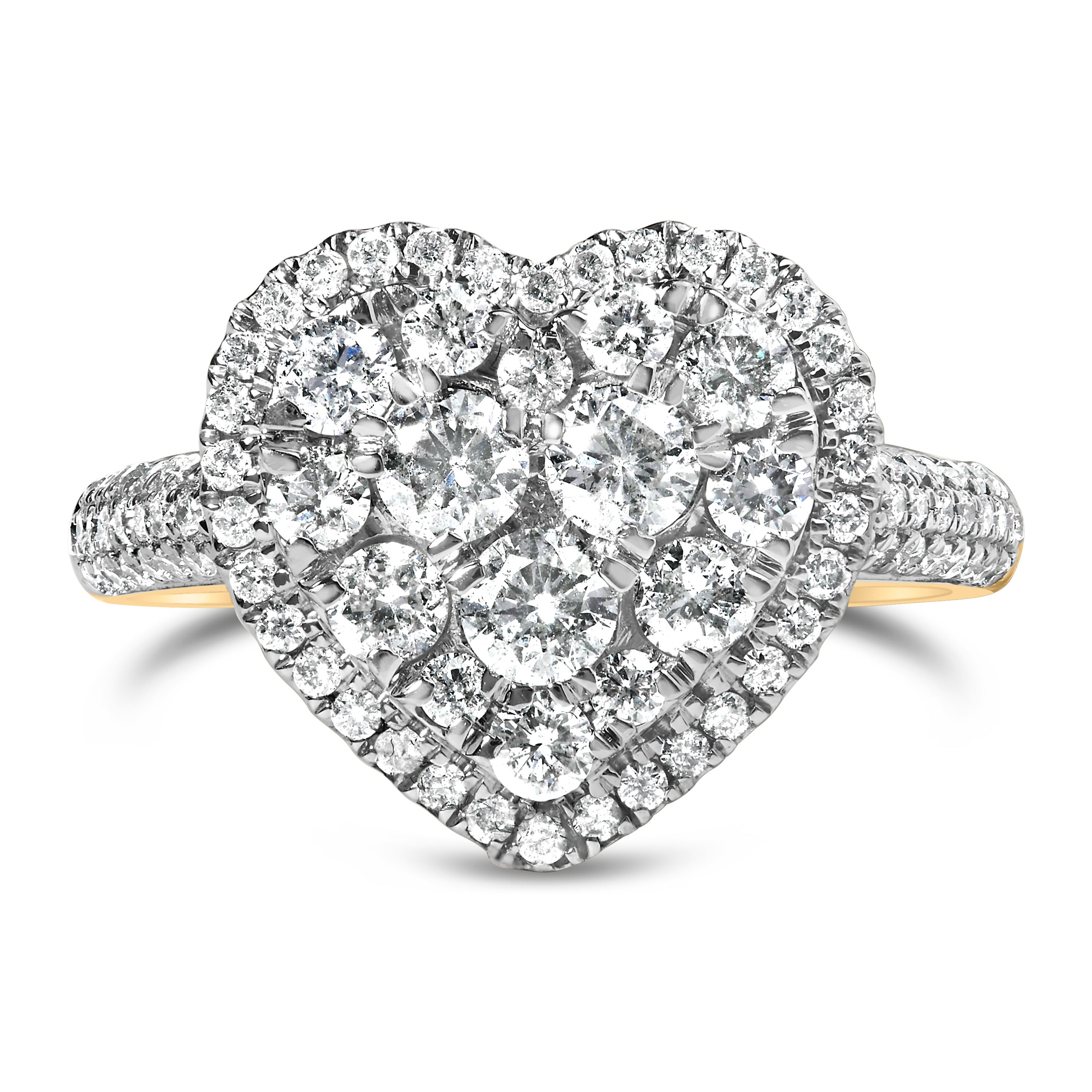 14K Yellow Gold 1 1/2 Cttw Diamond Heart Shaped Composite Ring (H-I Color, SI2-I1 Clarity) - Ring Size 7