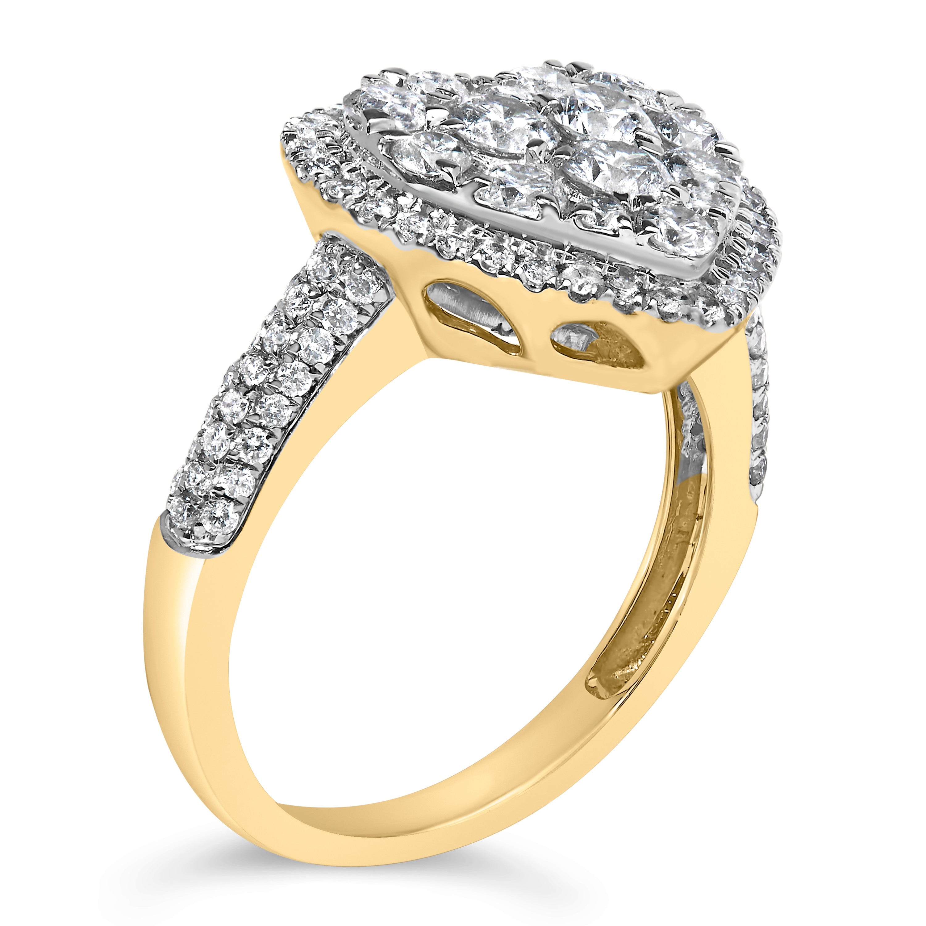 14K Yellow Gold 1 1/2 Cttw Diamond Heart Shaped Composite Ring (H-I Color, SI2-I1 Clarity) - Ring Size 7