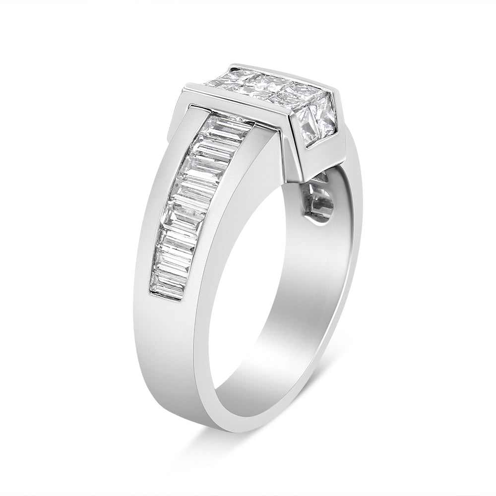 14K White Gold 2 3/4 Cttw Invisible-Set Princess and Channel-Set Baguette Diamond Step Up Cocktail Ring (G-H Color, SI1-SI2 Clarity) - Ring Size 9.25