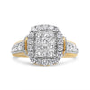 14K Yellow and White Gold 1.00 Cttw Princess and Round Cut Emerald Shaped Halo Diamond Cluster Ring (SI1-SI2 Clarity, H-I Color) - Size 7