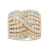 10K Yellow Gold 3.0 Cttw Diamond Eight-Row Bypass Crossover Statement Band Ring (H-I Color, I2-I3 Clarity) - Size 7